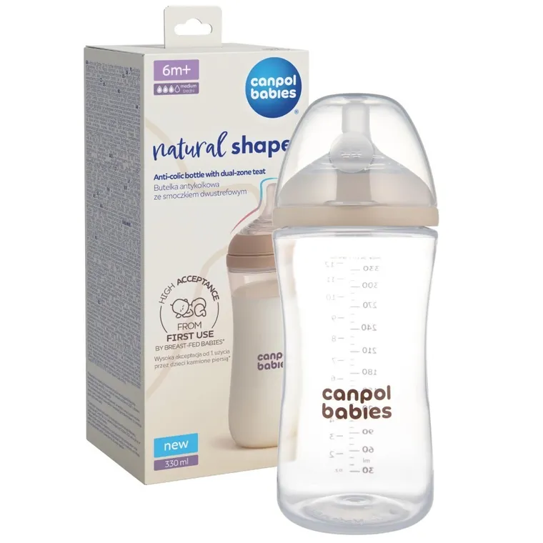 Canpol babies, Natural Shape, biberon cu tetina doua zone, 330 ml