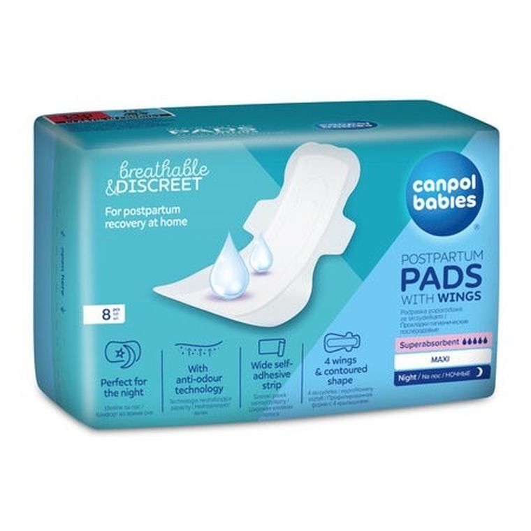 Canpol babies, Night, absorbante postnatale discrete cu aripi, de noapte, 8 buc.