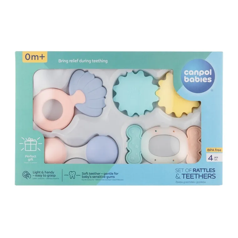 Canpol babies, set de jucarii zornaitoare cu elemente de dentitie, Pastel
