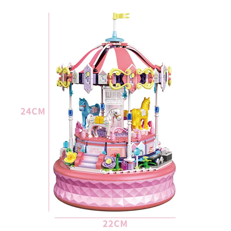 Carousel, piese de asamblare si cutie muzicala, carusel caluti, 591 elemente