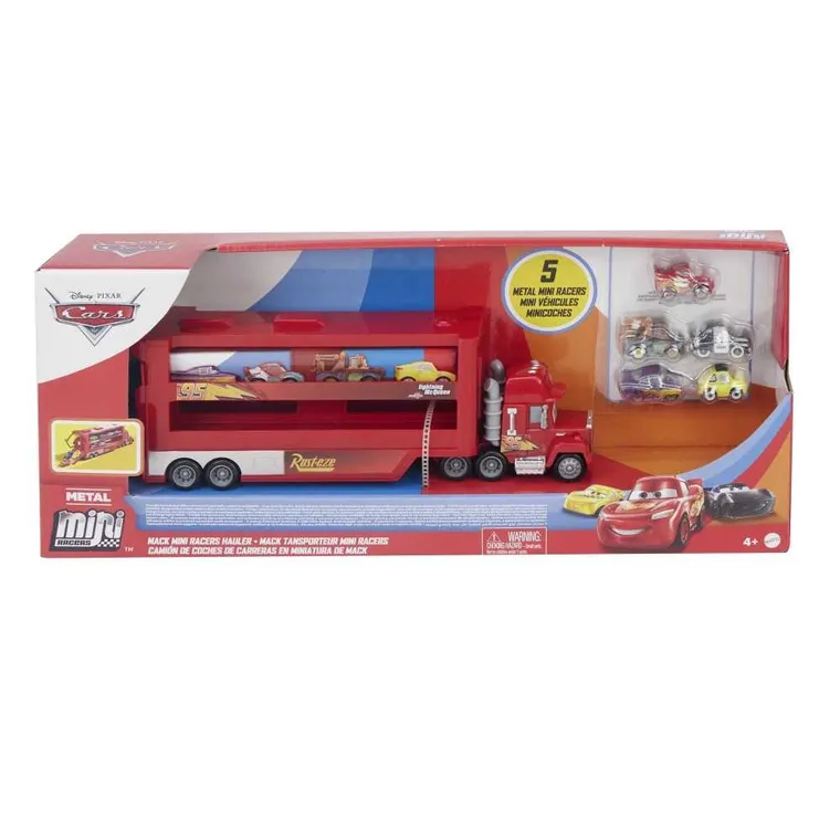 Cars, Mack Mini Racers Hauler, camion + 5 mini masini, set de joaca