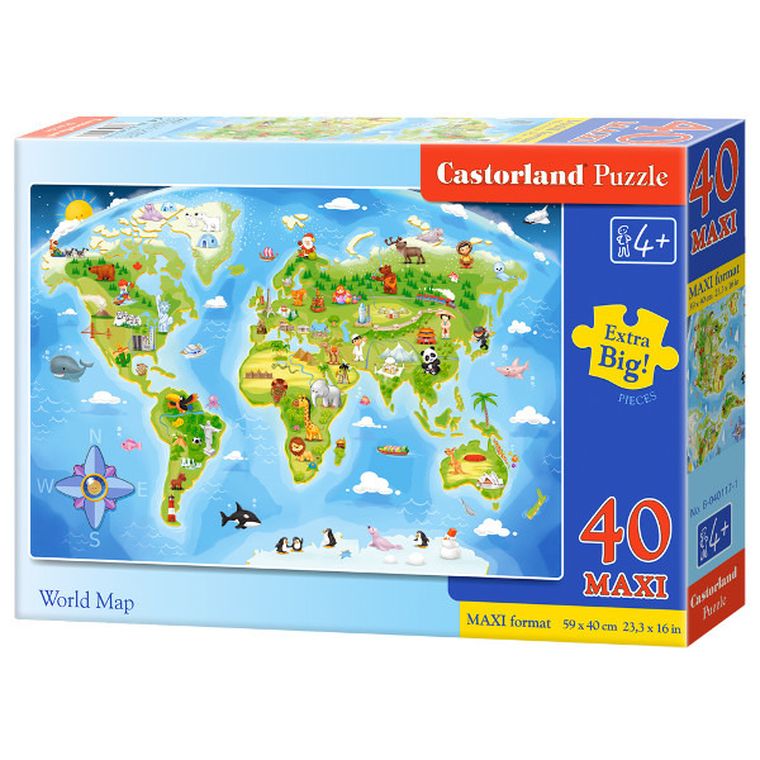 Castorland, World Map, puzzle maxi, 40 piese