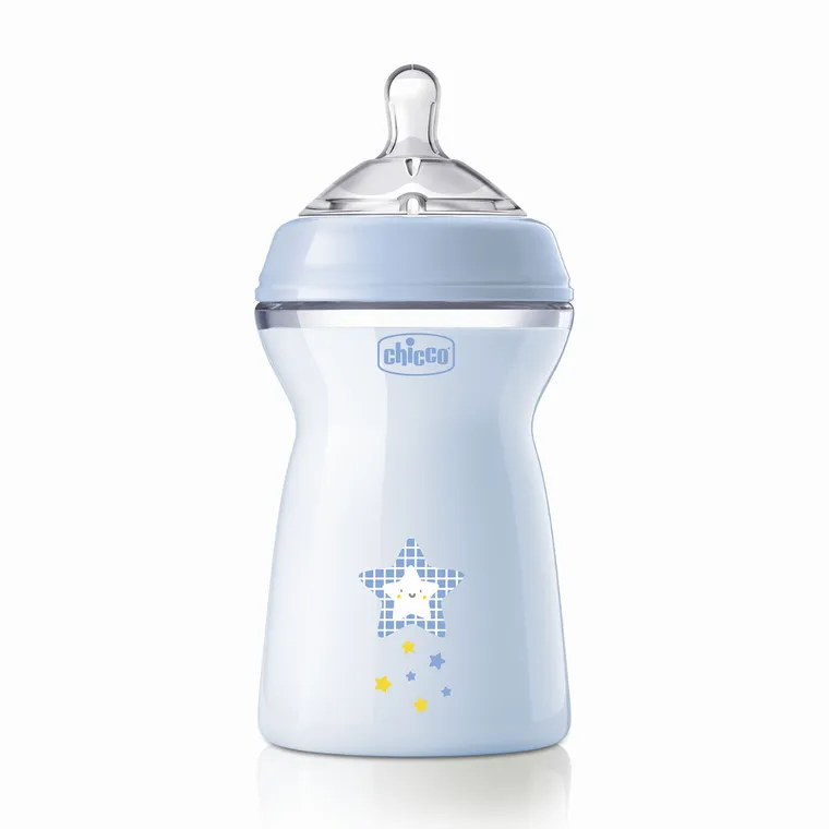 Chicco, NaturalFeeling, sticla din plastic, debit medium, albastru, 6 luni+, 330 ml