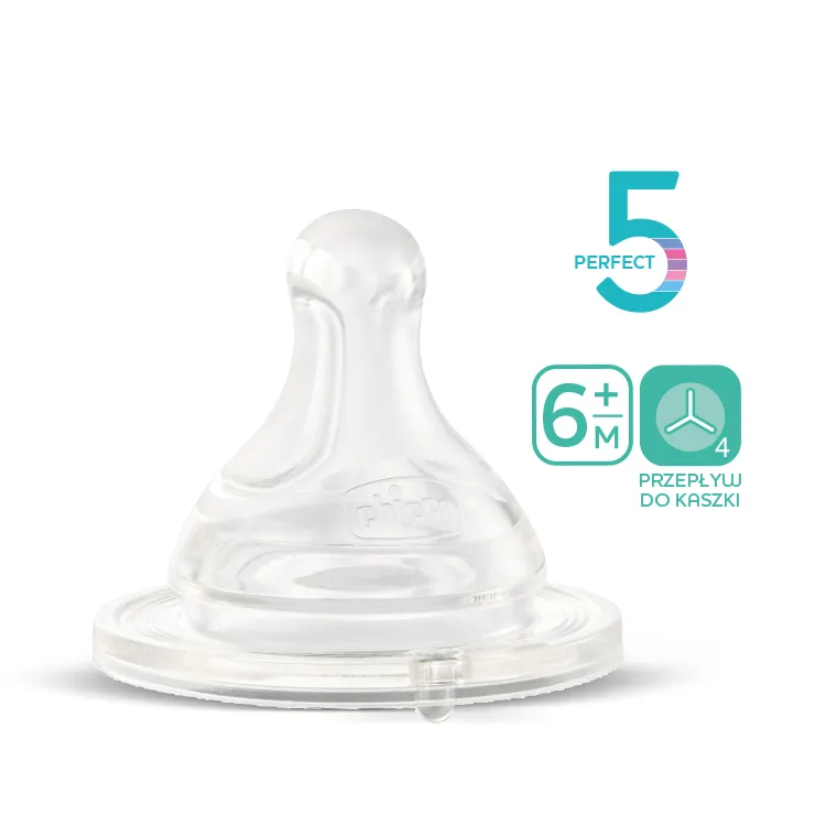 Chicco, Perfect5, tetina din silicon pentru biberon, debit cu terci, 6 luni+, 2 buc.
