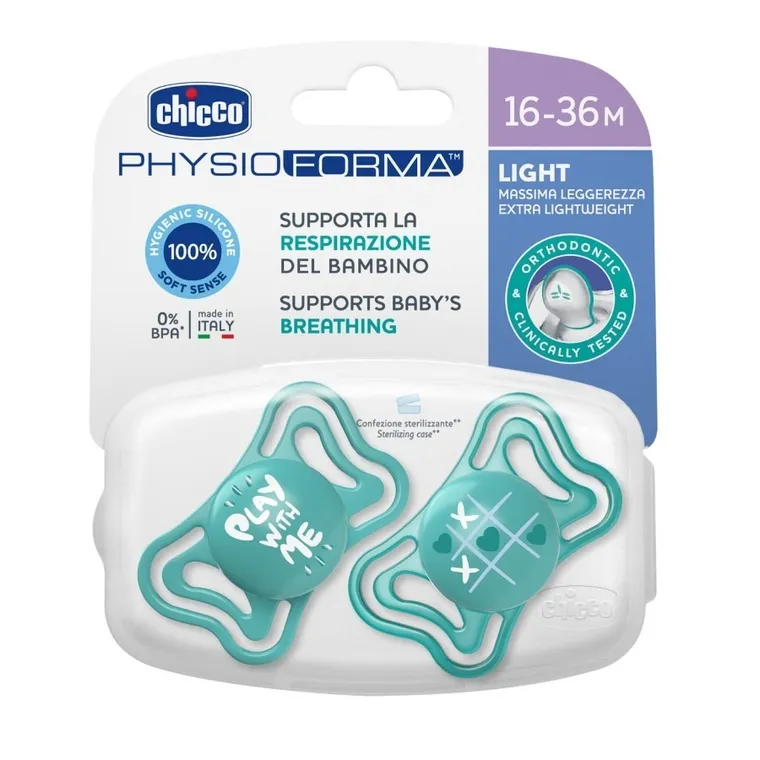 Chicco, Physioforma Light, suzeta din silicon, albastru, 16-36 m, 2 buc.