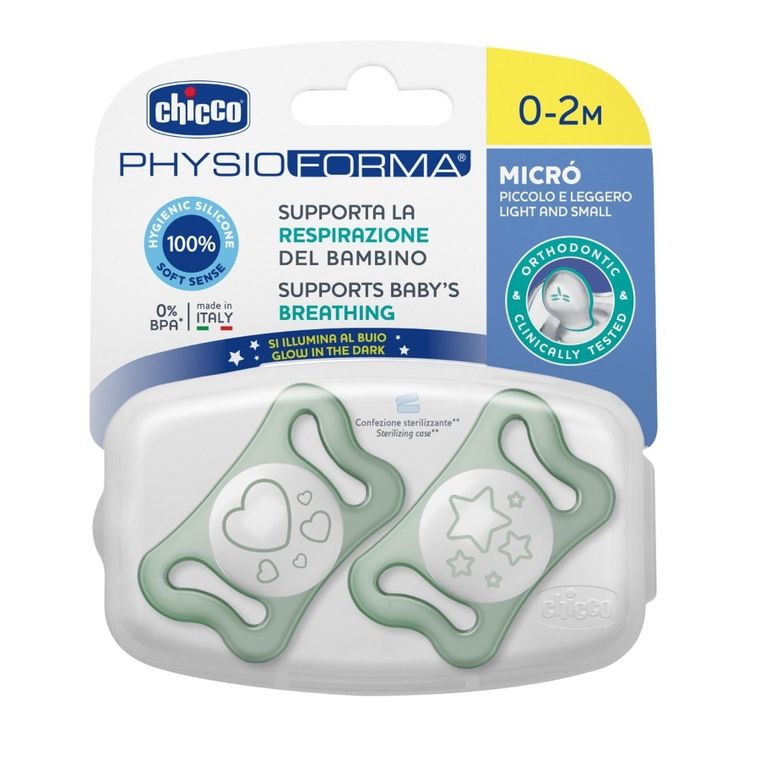 Chicco, Physioforma Micro, suzeta din silicon, 0-2 m, 2 buc.