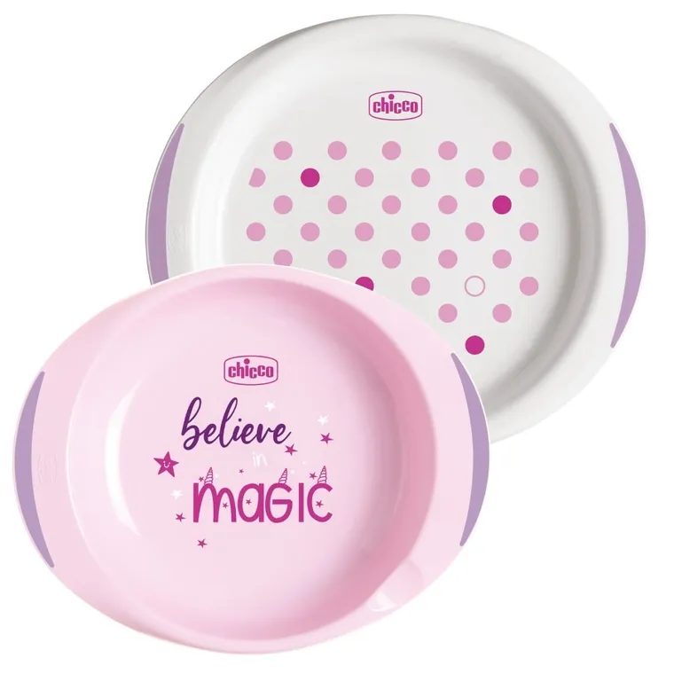 Chicco, set 2 farfurii, roz, 12 luni+