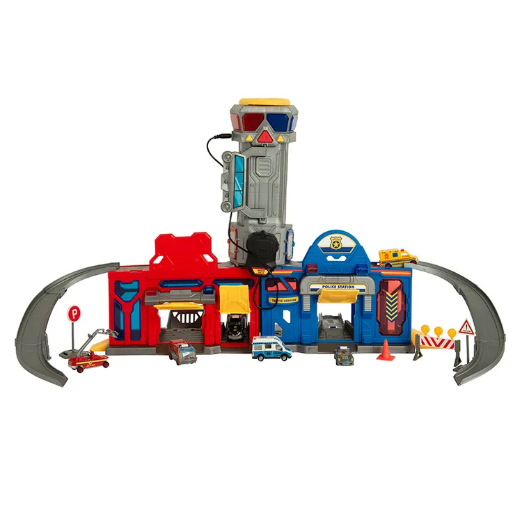 City Action, Politie si pompieri, garaj cu vehicule si walkie-talkie, lumini si sunete