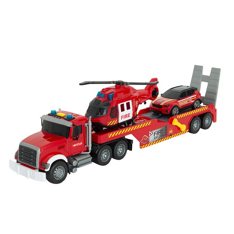 City Fire, pompieri, set vehicule de urgenta pe platforma, 1:14