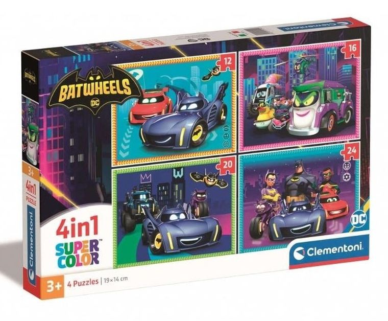 Clementoni, Super Color, Batwheels, puzzle, 4in1, 72 piese