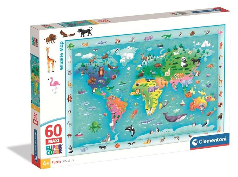 Clementoni, Super Color, Wildlife Map, puzzle maxi, 60 piese