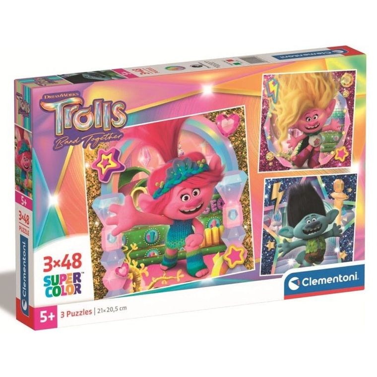 Clementoni, Trolls, Supercolor, puzzle, 3-48 piese