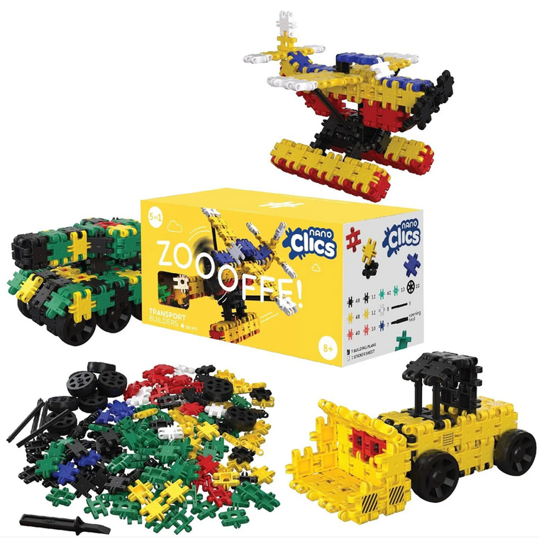 Clics Toys, Nano Clics, Transport Builders, set de constructie 5 in 1, 250 piese