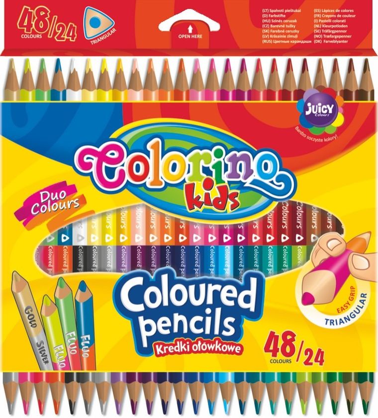 Colorino, creioane colorate, triunghiular, bicolor, 24 buc., 48 culori