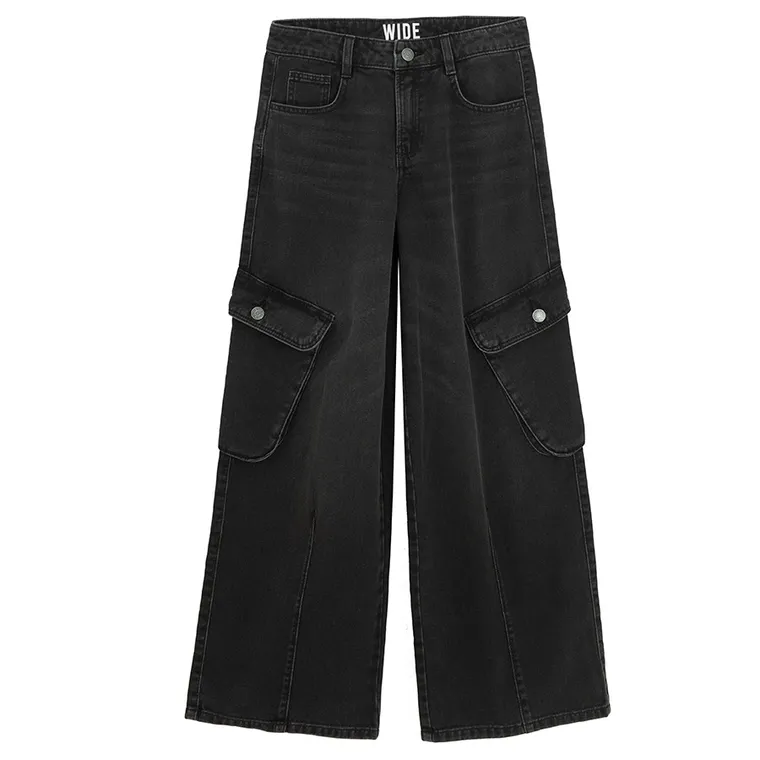 Cool Club, Blugi pentru fete, cargo wide, negru