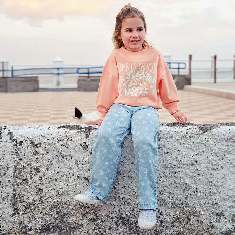 Cool Club, Blugi pentru fete, wide fit, albastru