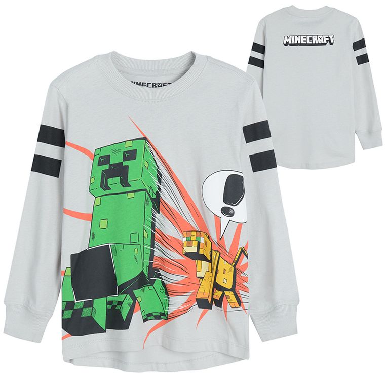 Cool Club, Bluza cu maneca lunga, gri deschis, imprimeu Minecraft