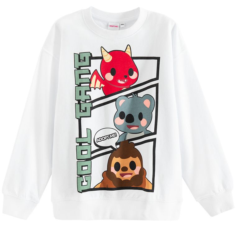 Cool Club, Bluza cu maneca lunga pentru baieti, alb, imprimeu Adopt Me!