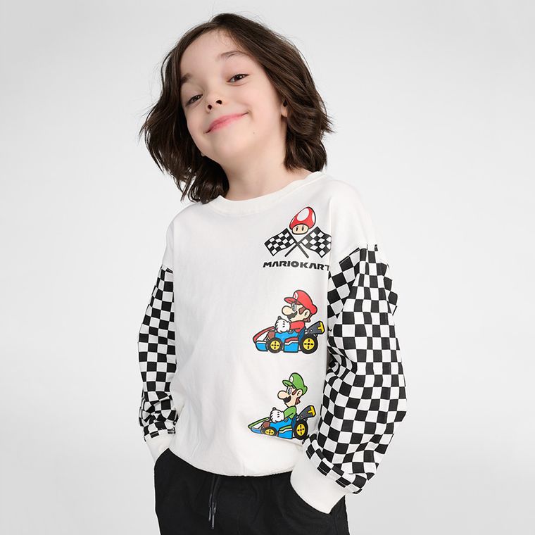 Cool Club, Bluza cu maneca lunga pentru baieti, alb, imprimeu Super Mario