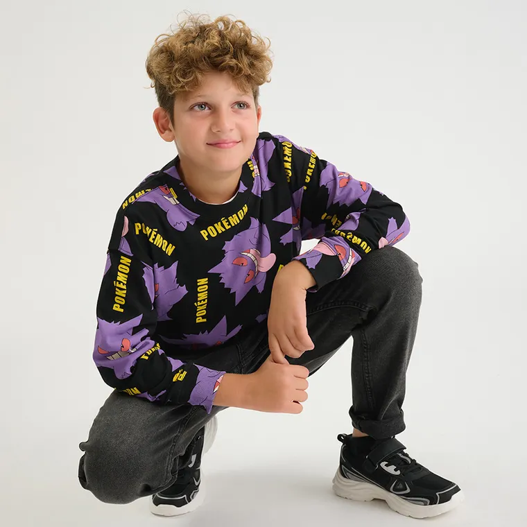 Cool Club, Bluza cu maneca lunga pentru baieti, negru, imprimeu Pokemon