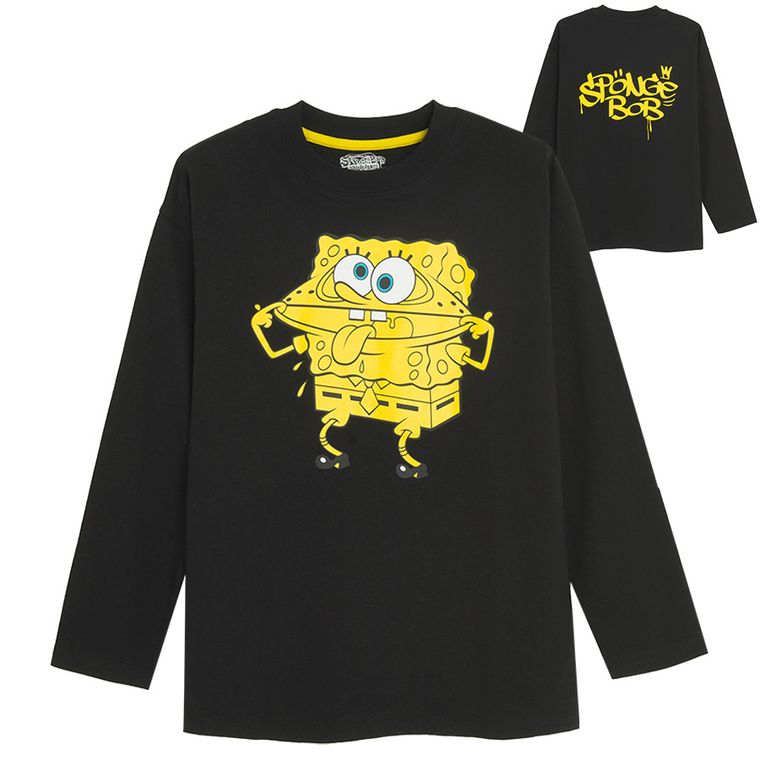 Cool Club, Bluza cu maneca lunga pentru baieti, negru, imprimeu SpongeBob