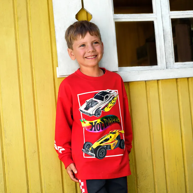 Cool Club, Bluza cu maneca lunga pentru baieti, rosu, imprimeu Hot Wheels