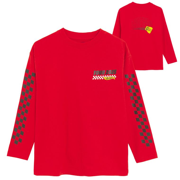 Cool Club, Bluza cu maneca lunga pentru baieti, rosu, imprimeu Hot Wheels