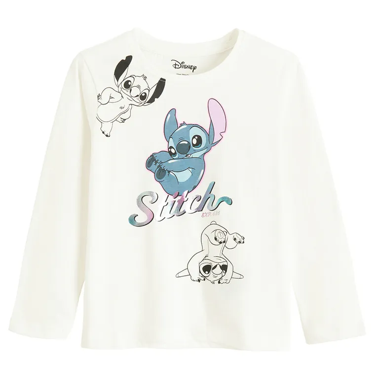 Cool Club, Bluza cu maneca lunga pentru fete, alb, imprimeu Lilo si Stitch