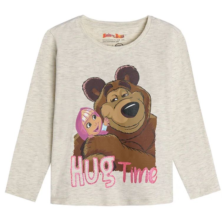 Cool Club, Bluza cu maneca lunga pentru fete, bej melanj, imprimeu Masa si Ursul