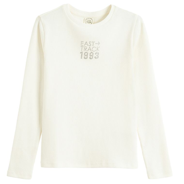 Cool Club, Bluza cu maneca lunga pentru fete, din tricot striat, alb