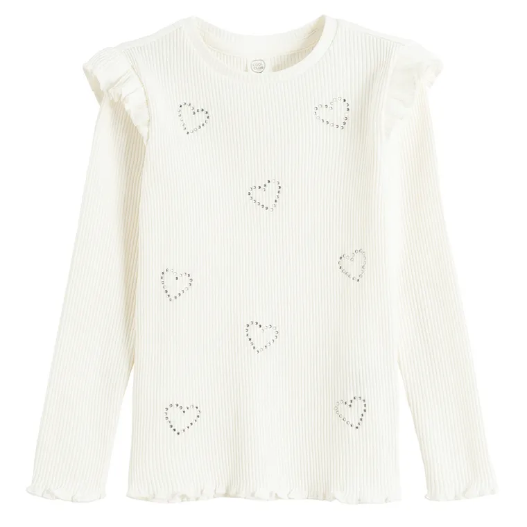 Cool Club, Bluza cu maneca lunga pentru fete, din tricot striat, alb