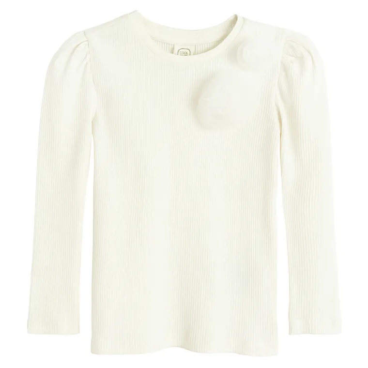 Cool Club, Bluza cu maneca lunga pentru fete, din tricot striat, alb