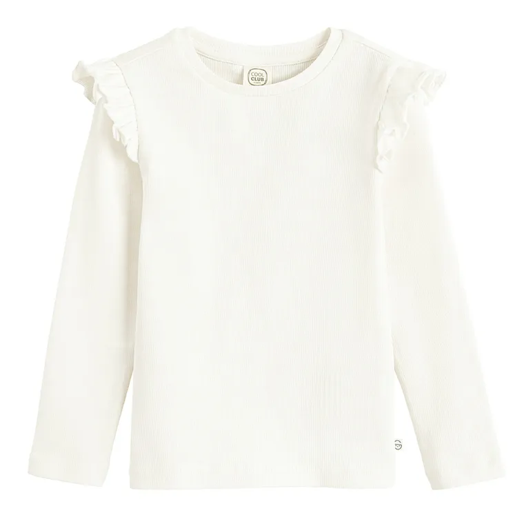 Cool Club, Bluza cu maneca lunga pentru fete, din tricot striat, alb