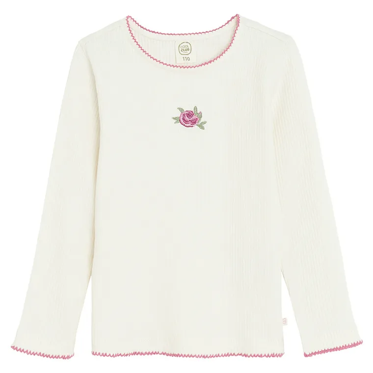 Cool Club, Bluza cu maneca lunga pentru fete, din tricot striat, ecru