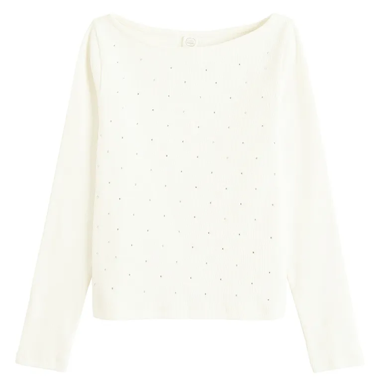 Cool Club, Bluza cu maneca lunga pentru fete, din tricot striat, ecru