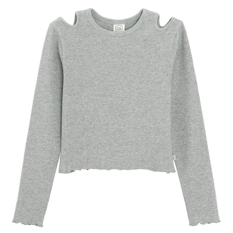 Cool Club, Bluza cu maneca lunga pentru fete, din tricot striat, gri