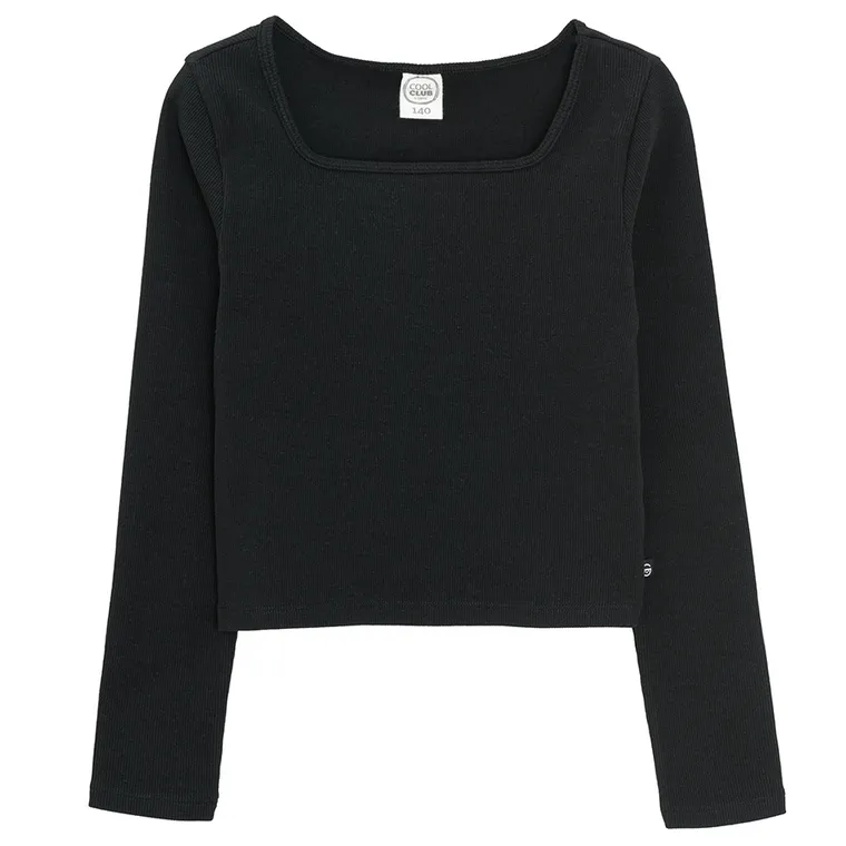 Cool Club, Bluza cu maneca lunga pentru fete, din tricot striat, negru