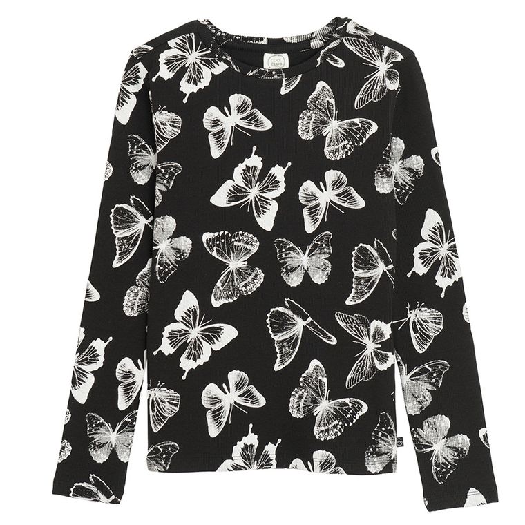 Cool Club, Bluza cu maneca lunga pentru fete, din tricot striat, negru