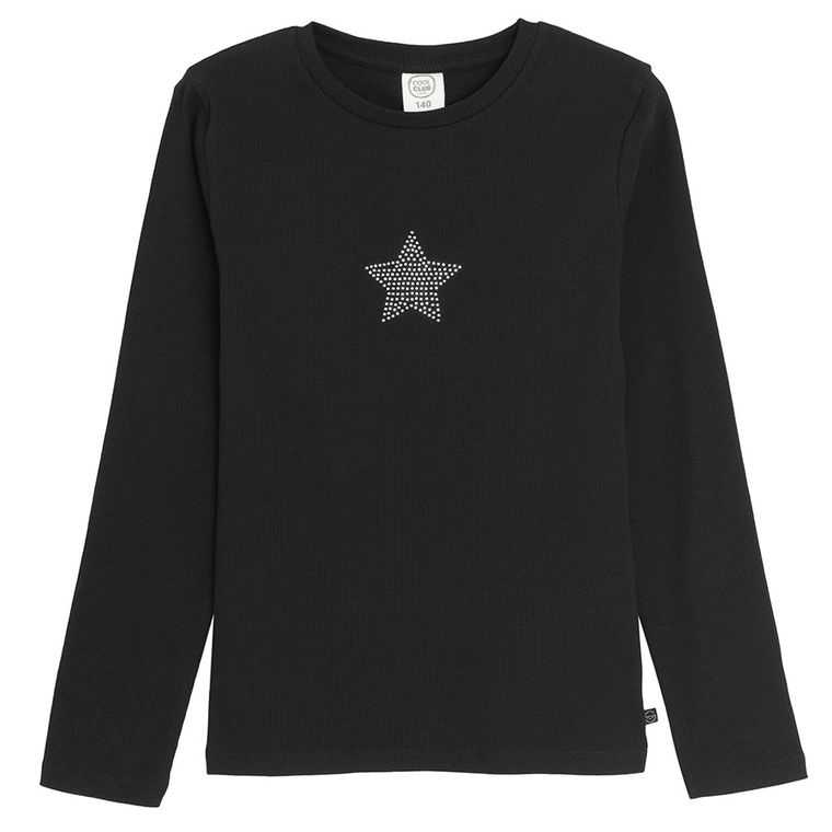 Cool Club, Bluza cu maneca lunga pentru fete, din tricot striat, negru