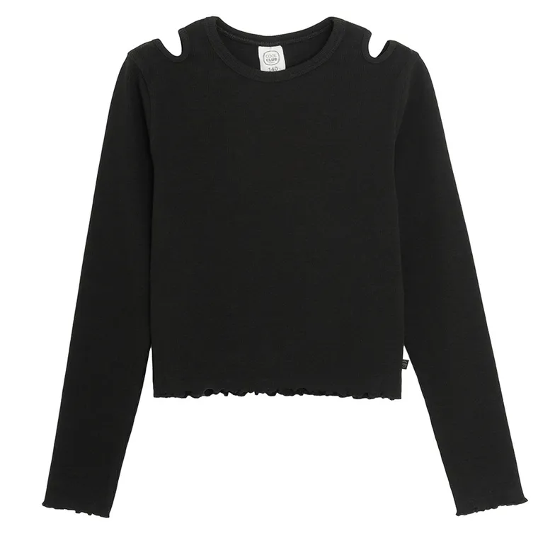 Cool Club, Bluza cu maneca lunga pentru fete, din tricot striat, negru