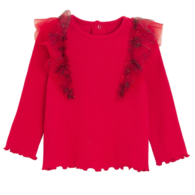 Cool Club, Bluza cu maneca lunga pentru fete, din tricot striat, rosu