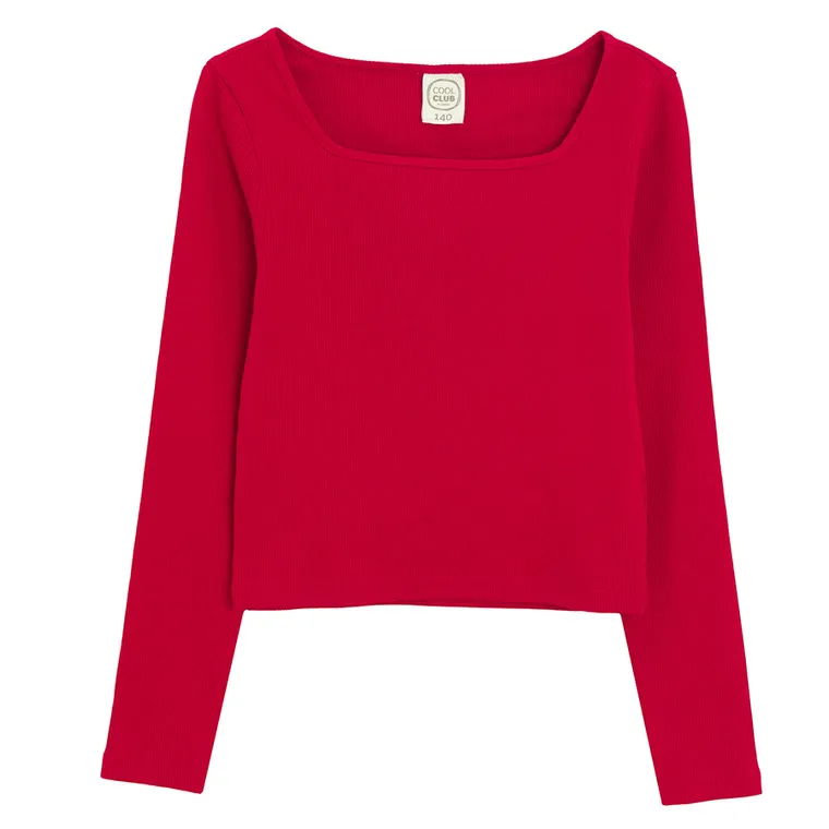 Cool Club, Bluza cu maneca lunga pentru fete, din tricot striat, rosu