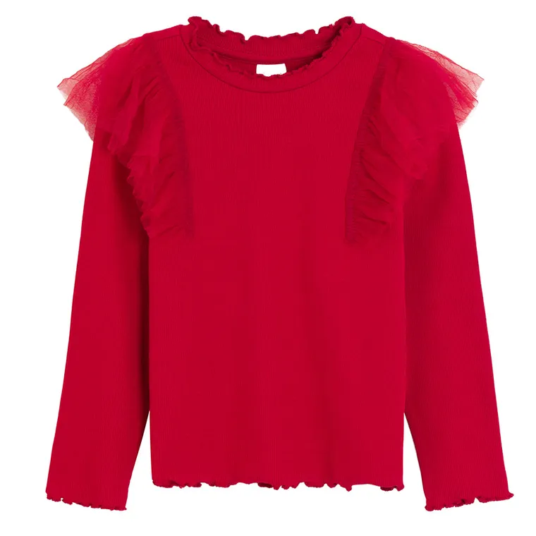 Cool Club, Bluza cu maneca lunga pentru fete, din tricot striat, rosu