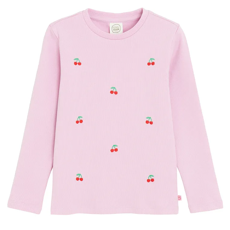 Cool Club, Bluza cu maneca lunga pentru fete, din tricot striat, roz