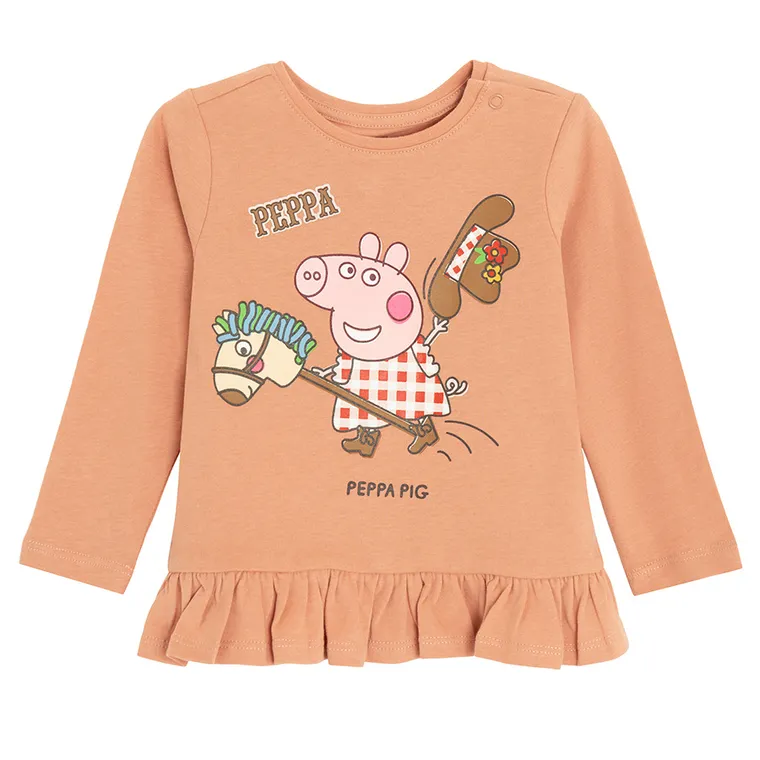 Cool Club, Bluza cu maneca lunga pentru fete, maro, imprimeu Peppa Pig