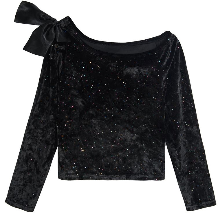 Cool Club, Bluza cu maneca lunga pentru fete, negru, cu sclipici, funda decorativa
