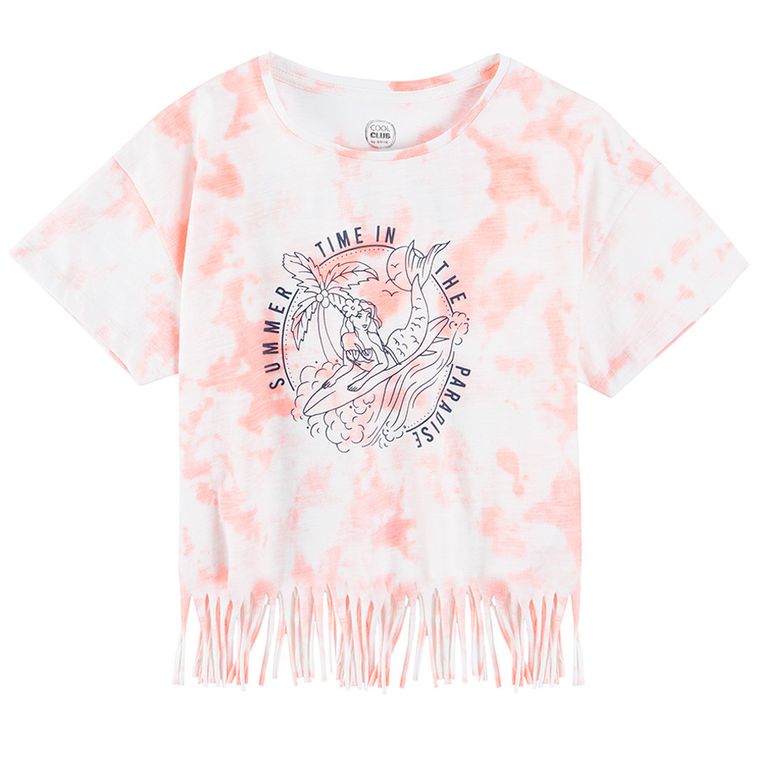 Cool Club, Bluza cu maneca scurta, mix de culori, tie dye, imprimeu Summer time in the paradise