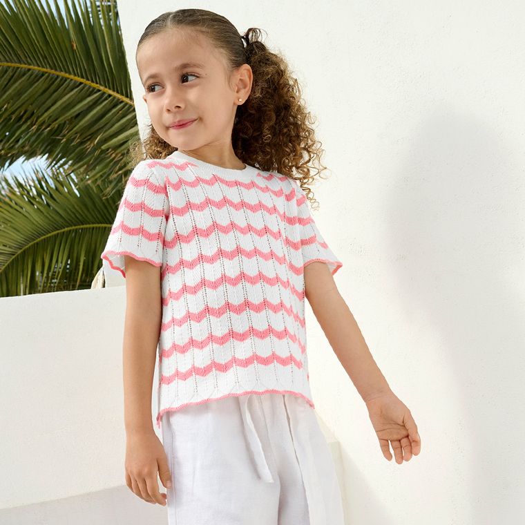 Cool Club, Bluza cu maneca scurta pentru fete, din tricot, roz