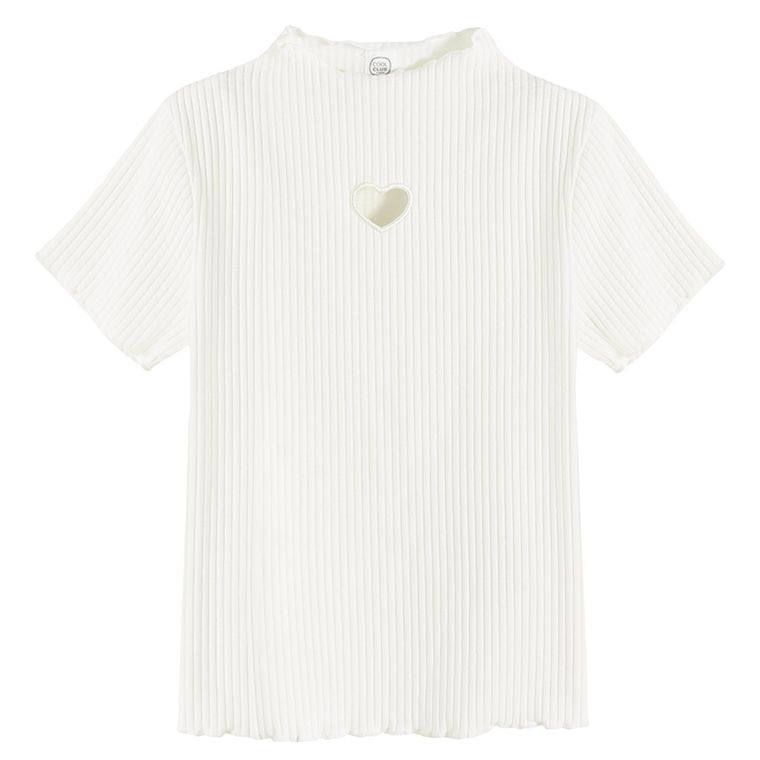 Cool Club, Bluza cu maneca scurta pentru fete, din tricot striat, alb