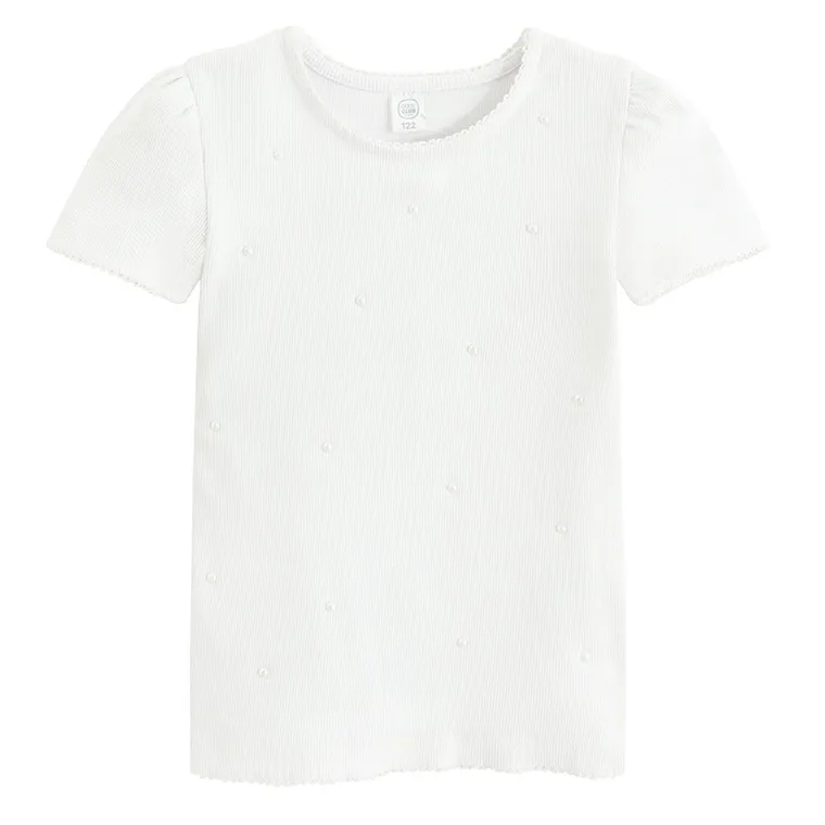 Cool Club, Bluza cu maneca scurta pentru fete, din tricot striat, alb